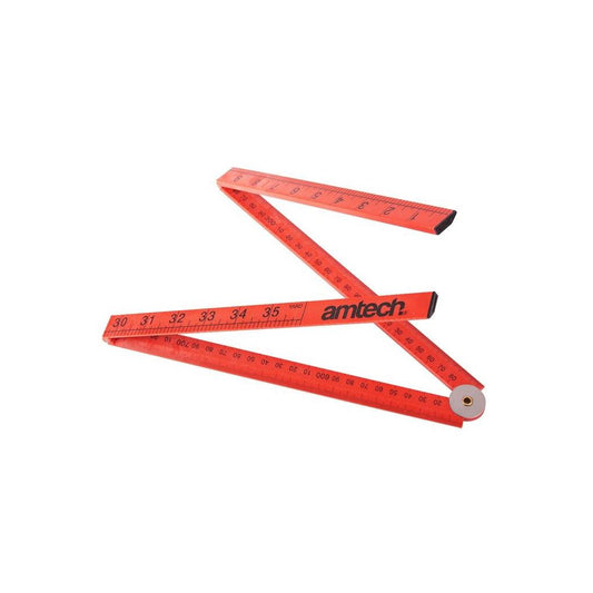 Amtech 1m Folding Plastic Ruler Metric Imperial Rule Markings Red Trade 3ft DIY - P5185