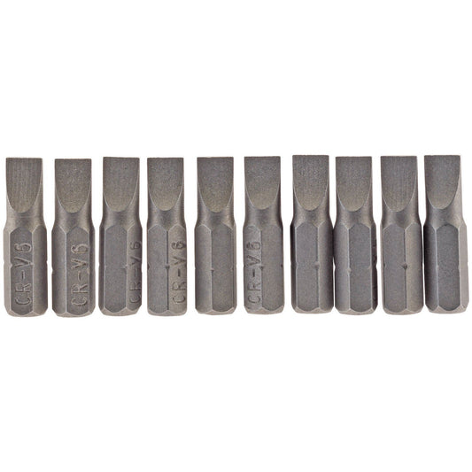 1x Pack Of 10 Draper 6mm 1/4" Hex Plain Slot Insert Bit - 25mm Long - 64031