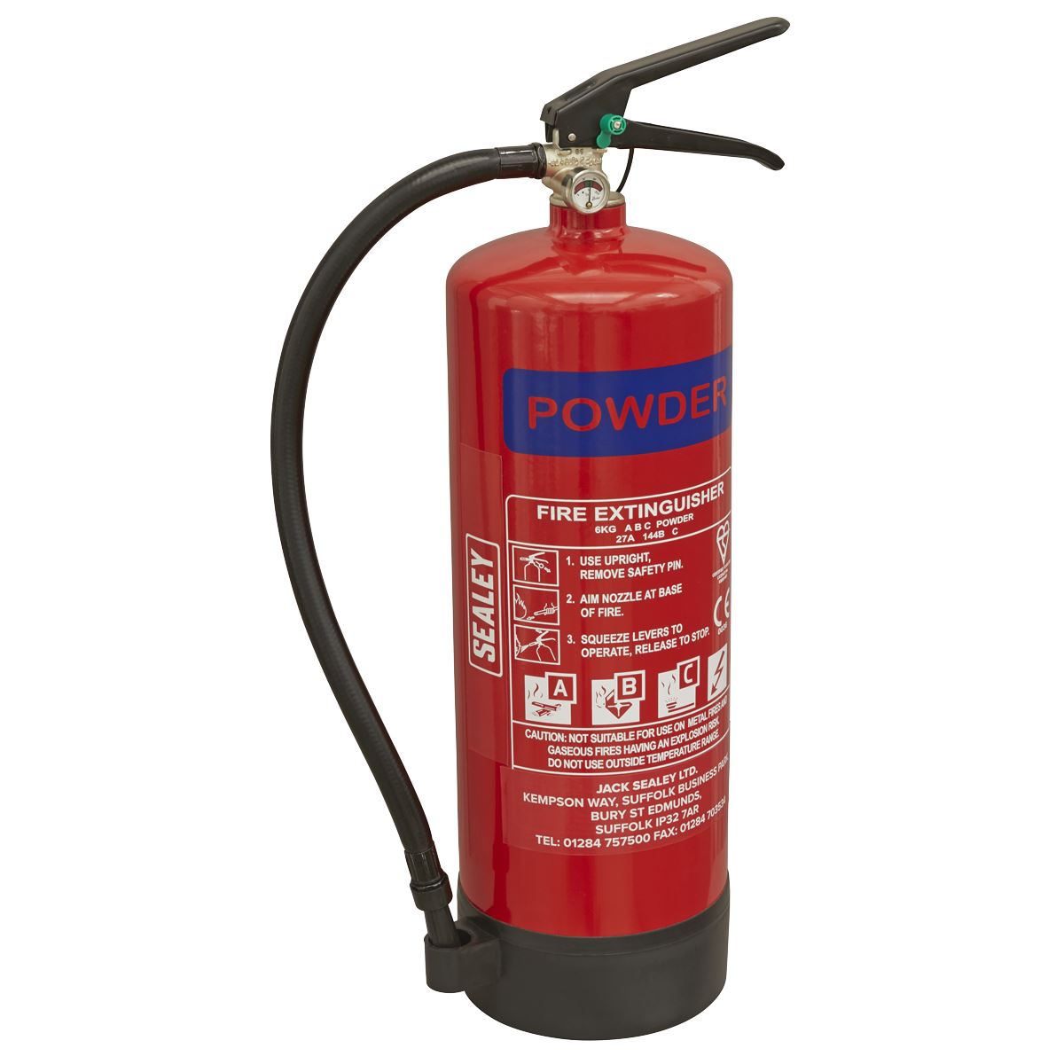 Sealey Fire Extinguisher 6kg Dry Powder SDPE06