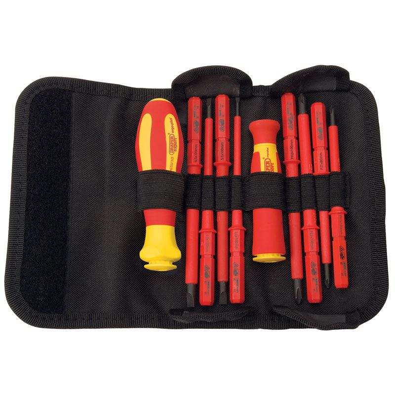 Draper 10 Piece VDE Insulated Interchangeable Screwdriver Set in Tool Roll - 05721