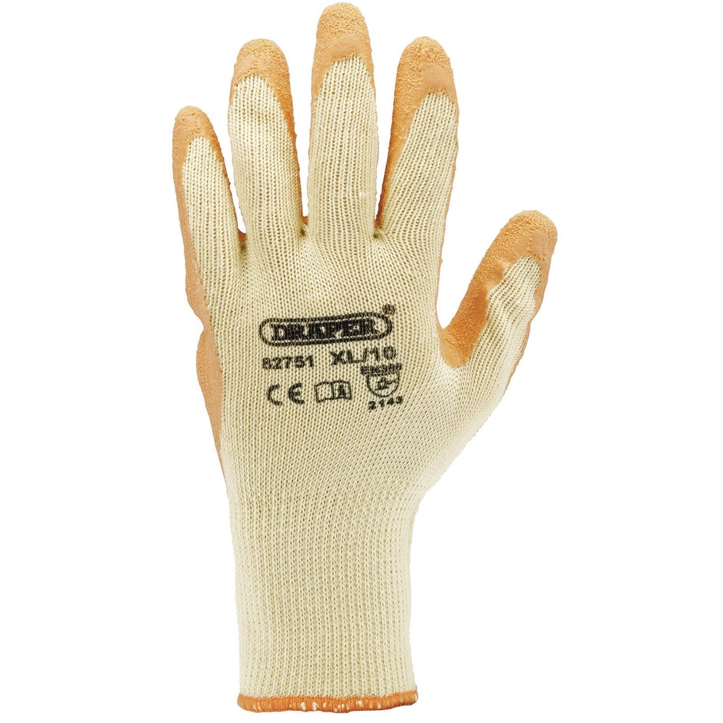 Draper 82751 Pack of Ten Orange Heavy Duty Latex Coated Work Gloves - ExtraLarge