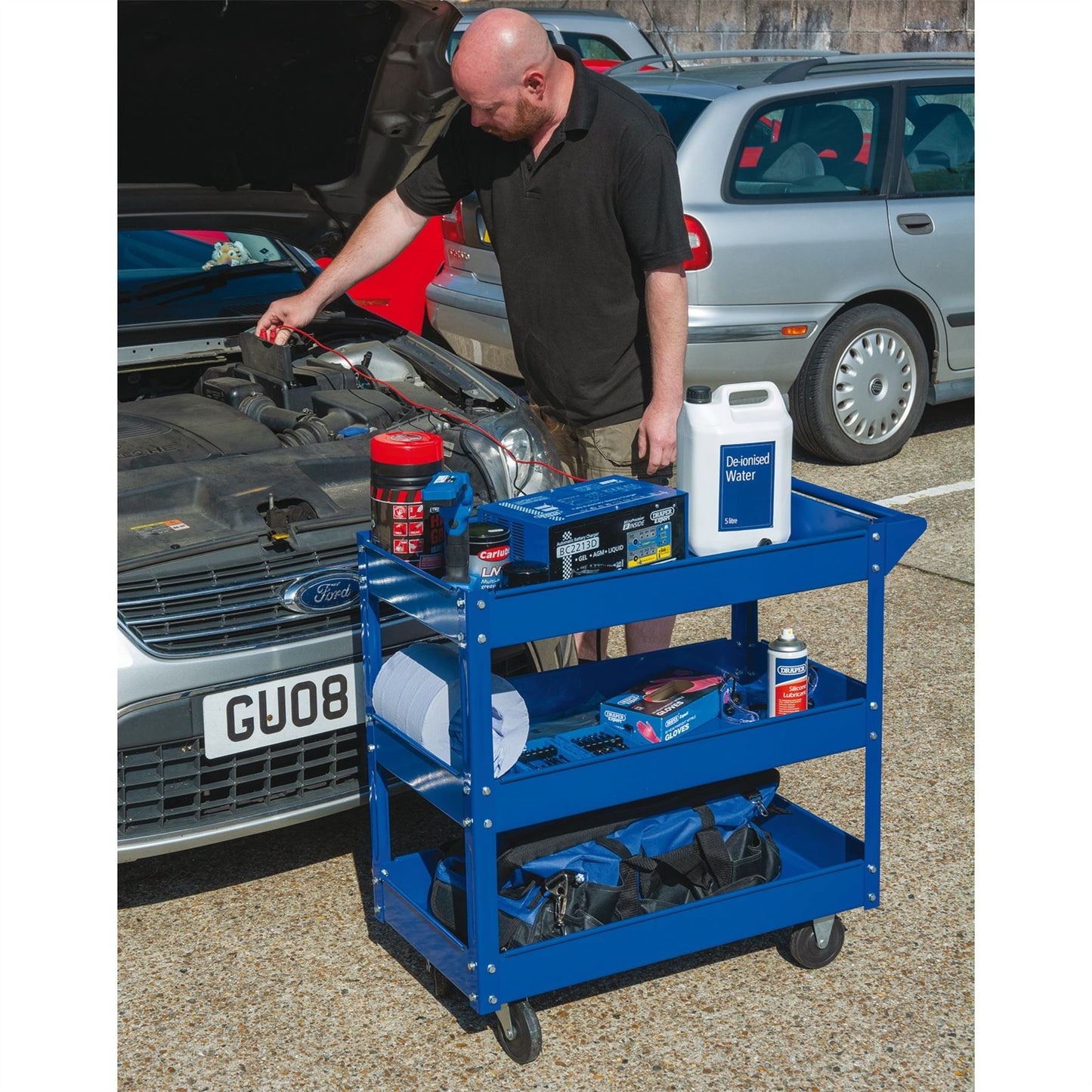 Draper 07630 Workshop Warehouse Tool Order Picking Trolley Wheels 3 Shelf Cart