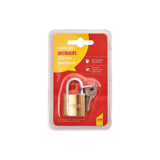 Amtech 1x 25mm Luggage Padlocks Suitcase Lockers Tool Boxes Strong Brass Body - XXSEL25