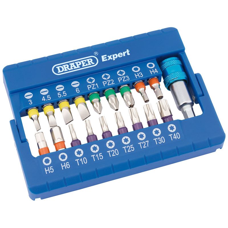 Draper 82402 Coloured screwdriver bit set slot,pz,tx,hex(19 piece)