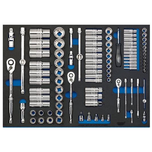 Draper Expert 63539 1/4", 3/8", 1/2" Metric Socket Ratchet Set in EVA Tray 96-Pc