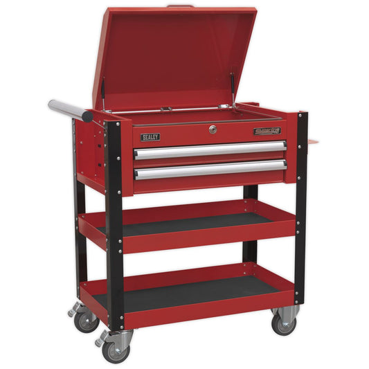 Sealey HD Mobile Tool & Parts Trolley 2 Drawer & Locking Top - Red AP760M