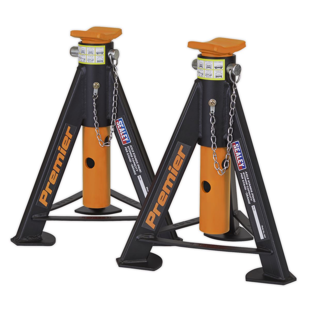 Sealey Axle Stands (Pair) 6 tonne Capacity per Stand - Orange AS6O