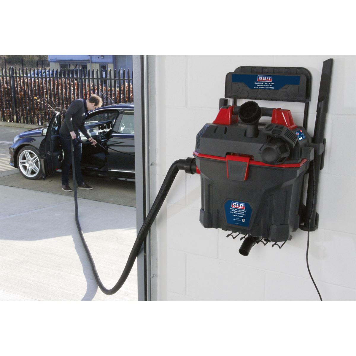 Sealey Garage Vacuum 1500W with Remote Control - Wall Mounting GV180WM