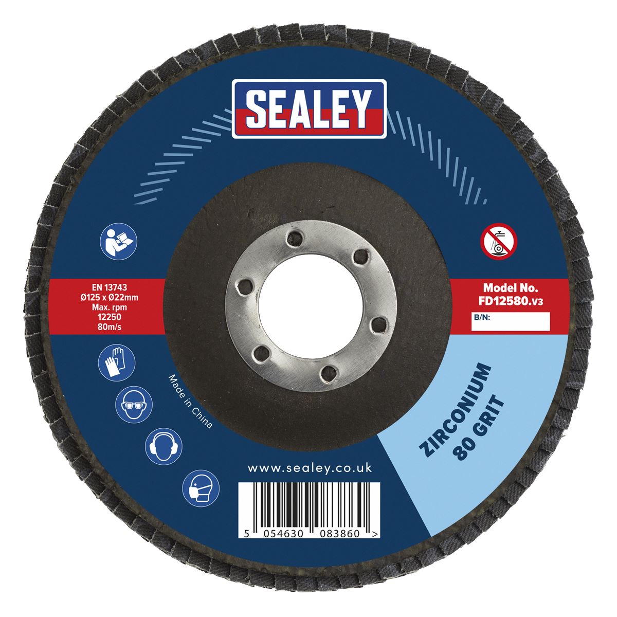 Sealey Flap Disc Zirconium 125mm 22mm Bore 80Grit FD12580