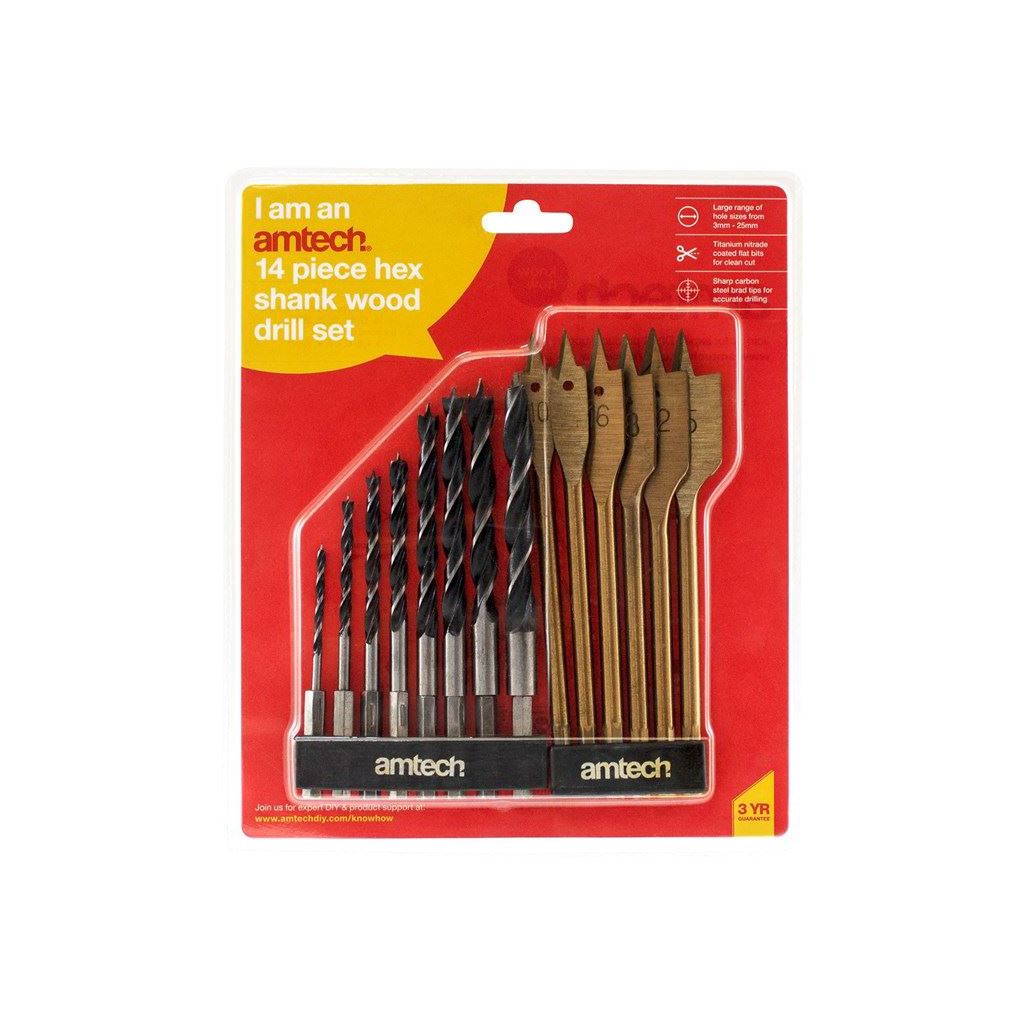 14 Piece Hex Shank Titanium & Steel Soft/Hard Wood Drill Set Tool Drilling Diy - F1740