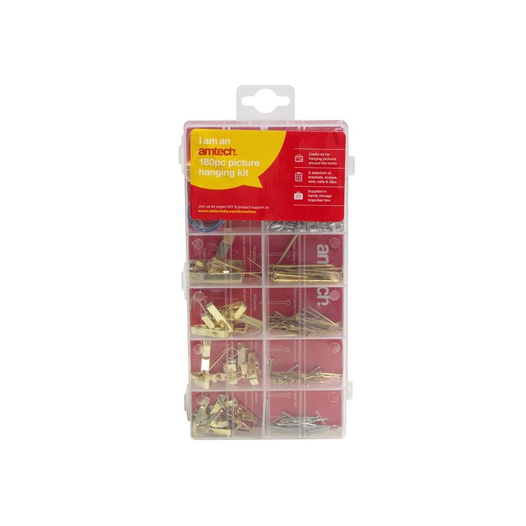 180x Picture Hangiung Kit Brackets Screws Wire Nail Clips Assortment Box Home - S5162