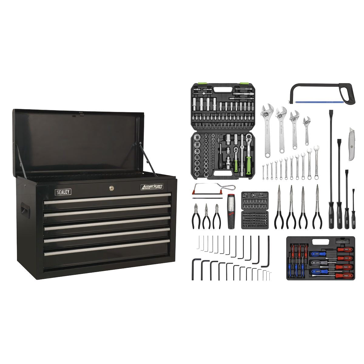 Sealey Topchest 5 Drawer - Black & 230pc Tool Kit AP225BCOMBO