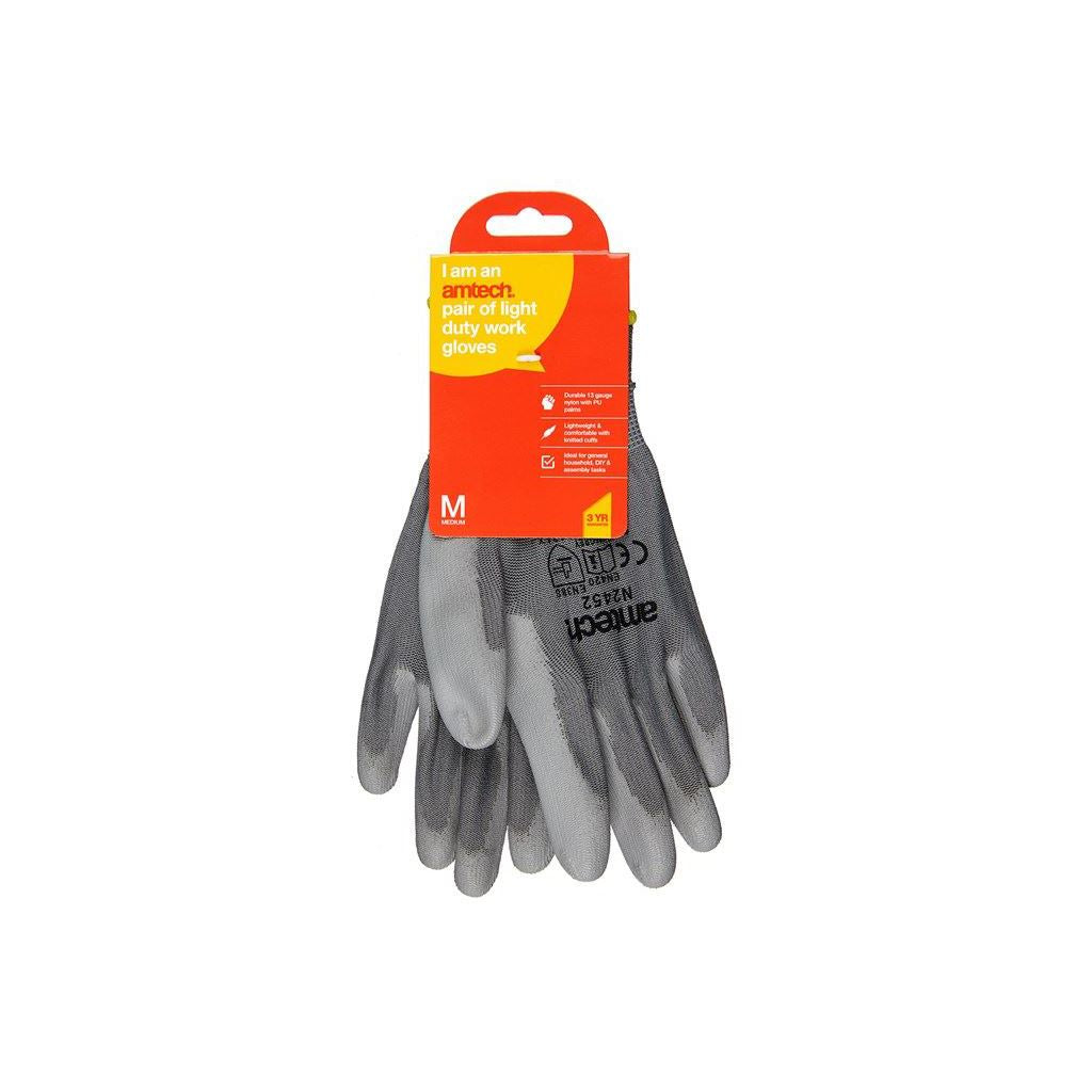 Amtech Light Duty Pu Coated Palm Gloves Grey Medium Size 8 Workman/Mechanic - N2452