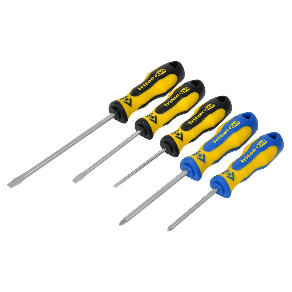 CK Tools Triton XLS Screwdriver - 5 Piece Set SL/PH contains Slotted parallel 4x100, Slotted flared 5.5x100, 6.5x150 PZ1x75, PZ2x100 - T4727