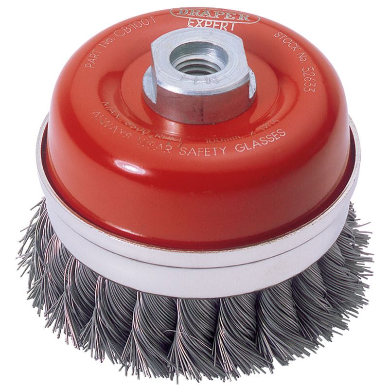 Twist Knot Cup Brush. 100mm x 30mm. M14 Thread. Draper 52633. Part No. CB100T