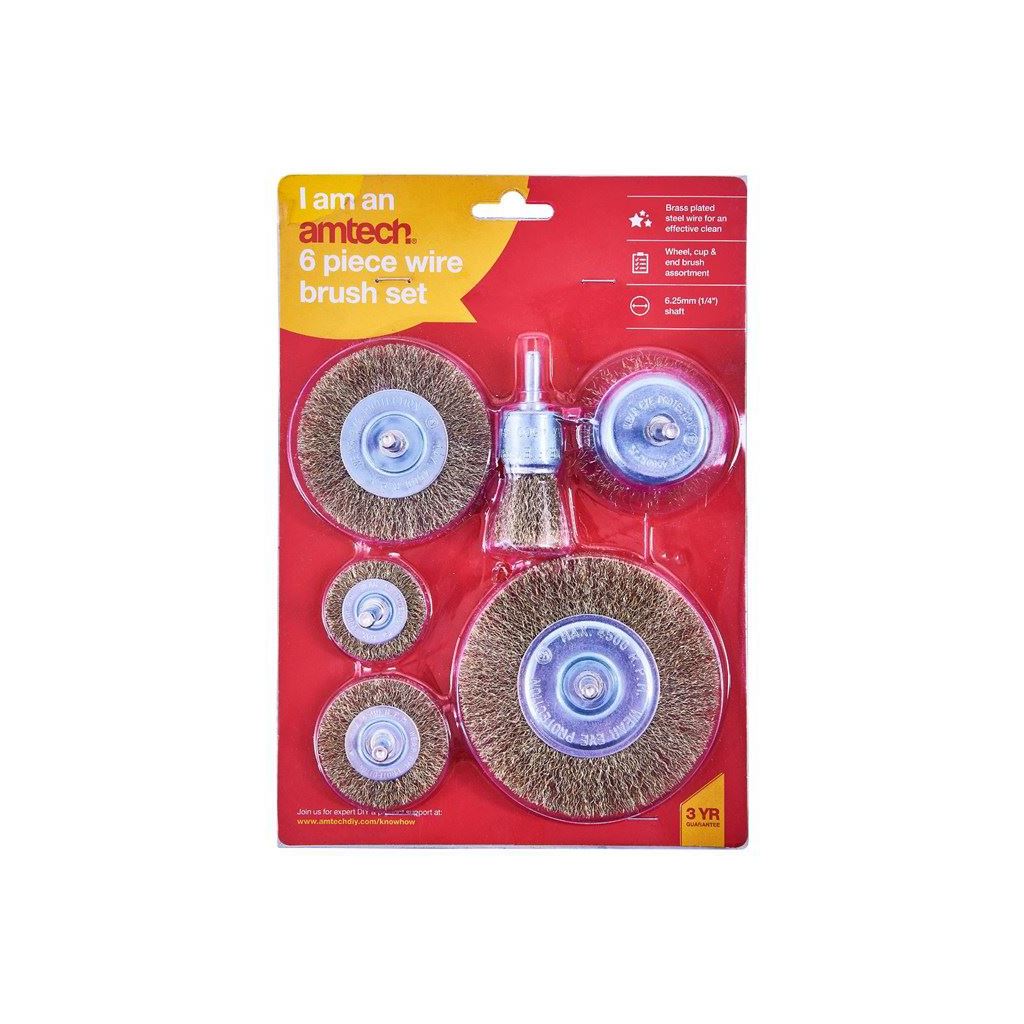 Amtech 6 Piece Drill Wire Wheel Cup Brush For Polishing/Rust etc Heavy Duty Set - F3500