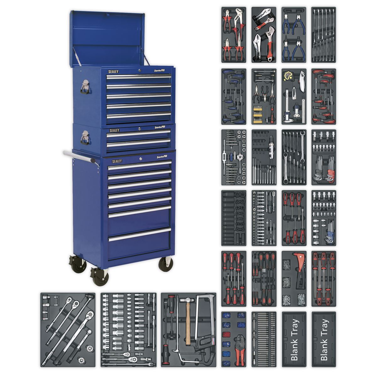 Sealey Tool Chest Combination 14 Drawer - Blue & 1179pc Tool Kit SPTCCOMBO1