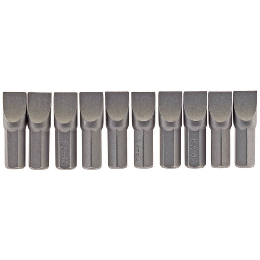 1x Pack Of 10 Draper 8mm 1/4" Hex Plain Slot Insert Bit - 25mm Long - 64046