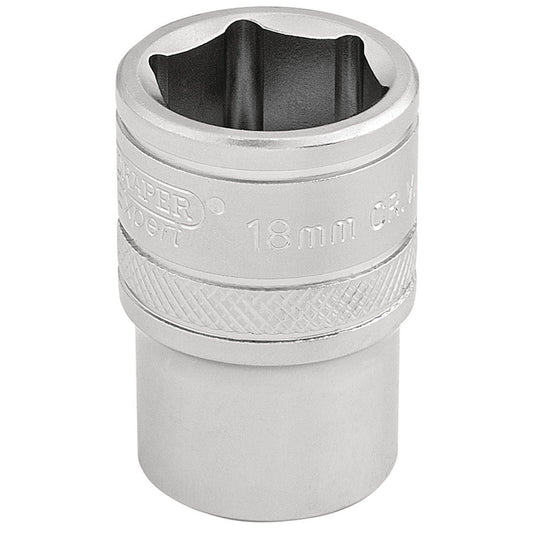 Draper Expert Quality Chrome 1/2" Square Drive 6 Point Metric Socket - 18mm - 16608