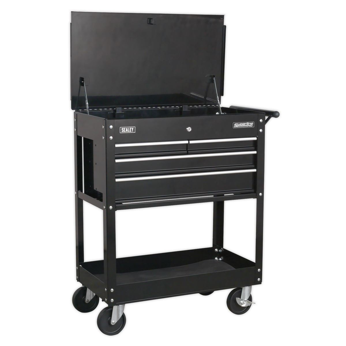 Sealey HD Mobile Tool/Parts Trolley 4 Drawer + Lockable Top - Black AP850MB