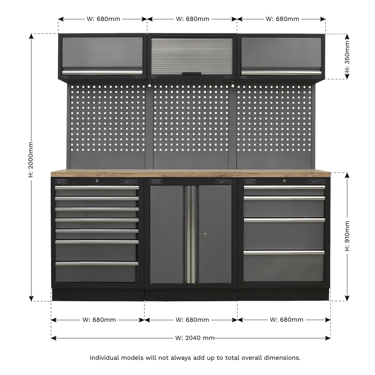 Sealey Superline Pro 2.0m Storage System - Wood Worktop APMSSTACK07W