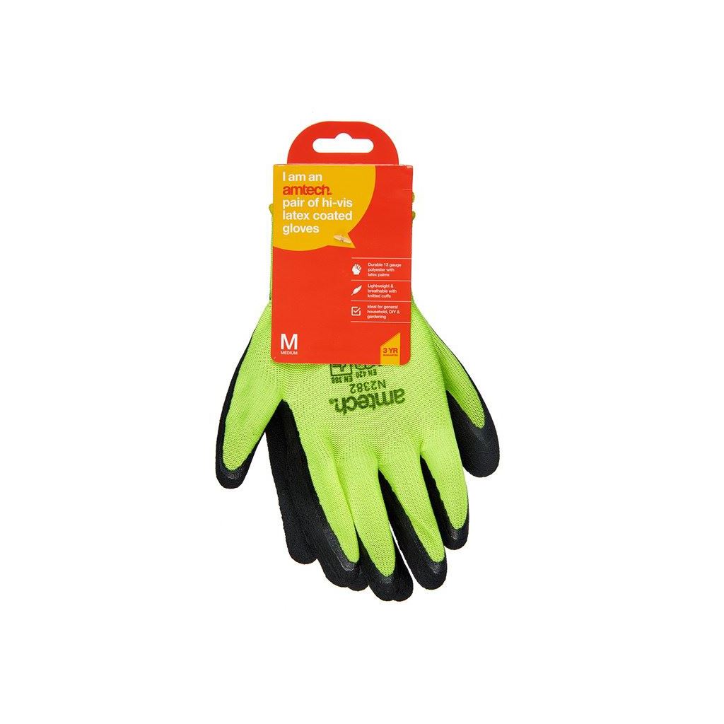 Amtech Hi-Vis Latex Coated Gloves Medium (Size:8) - N2382