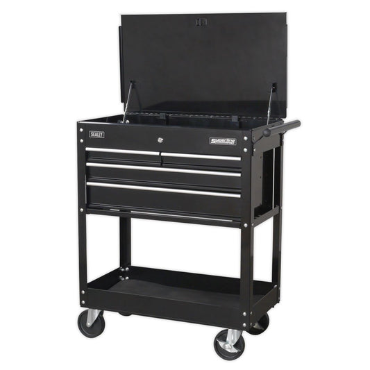 Sealey HD Mobile Tool/Parts Trolley 4 Drawer + Lockable Top - Black AP850MB