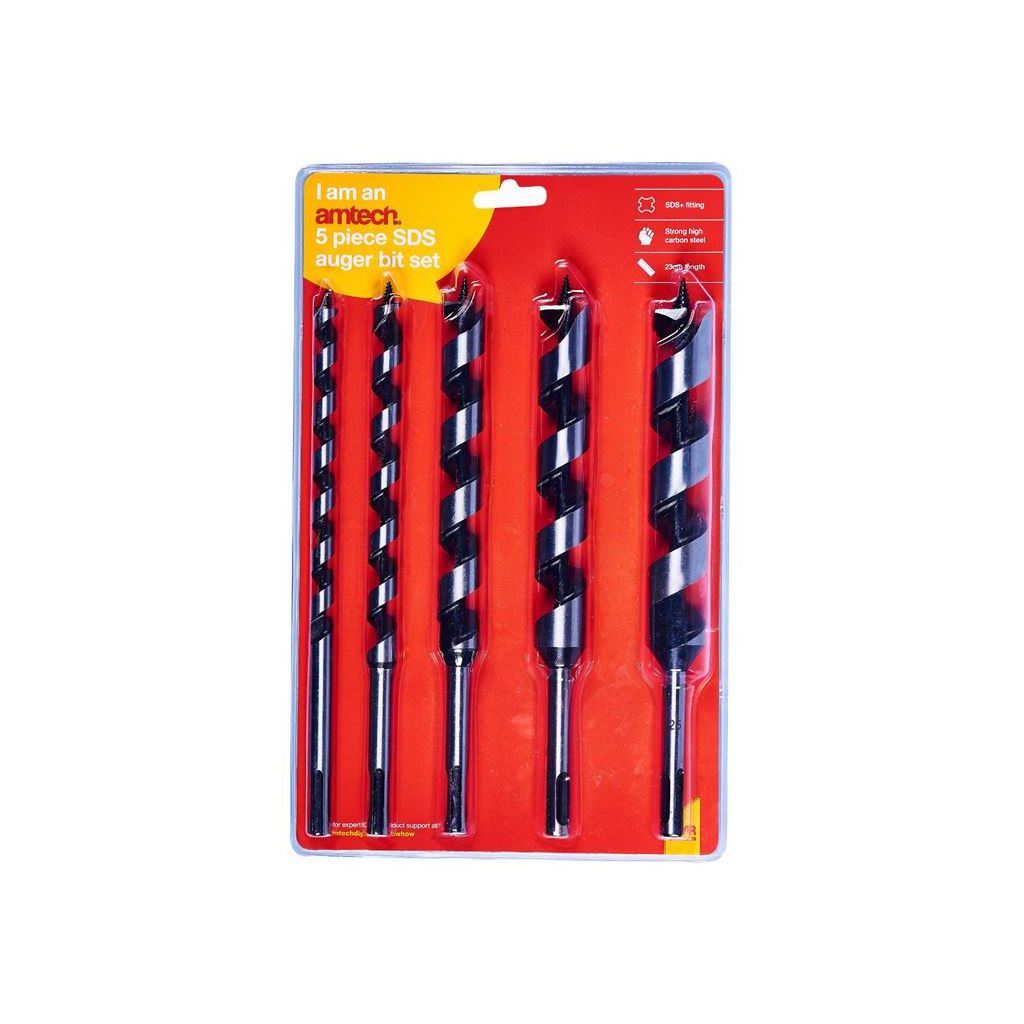 Amtech 5Pcs SDS Auger Bit Set 23cm Strong High Carbon Steel 10/13/19/22/25mm - F1375