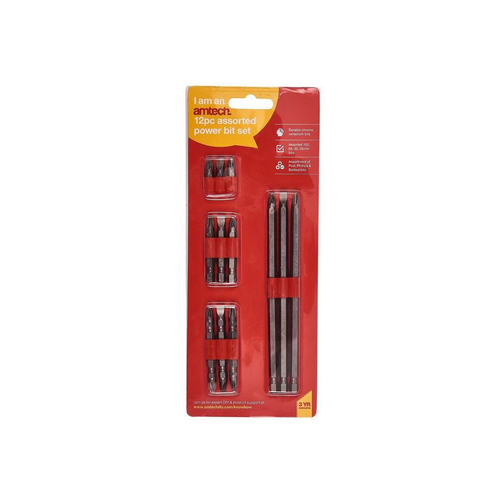 Amtech 12 Piece Assorted Power Bit Set Phillips/Pozi & Slotted Screwdriver - L2700