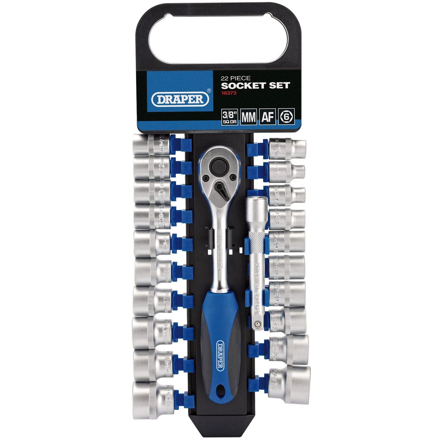 Draper 16373 Combined Socket & Ratchet Set 3/8" Square Drive mm/AF (22 Piece)