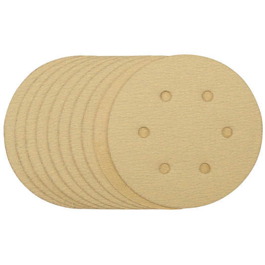 Draper Gold Sanding Discs with Hook & Loop, 150mm, 120 Grit (Pack of 10) - 64025