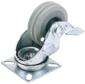 Draper 100mm Dia. Swivel Plate Fixing Rubber Castor with Brake - S.W.L 80Kg - 65479