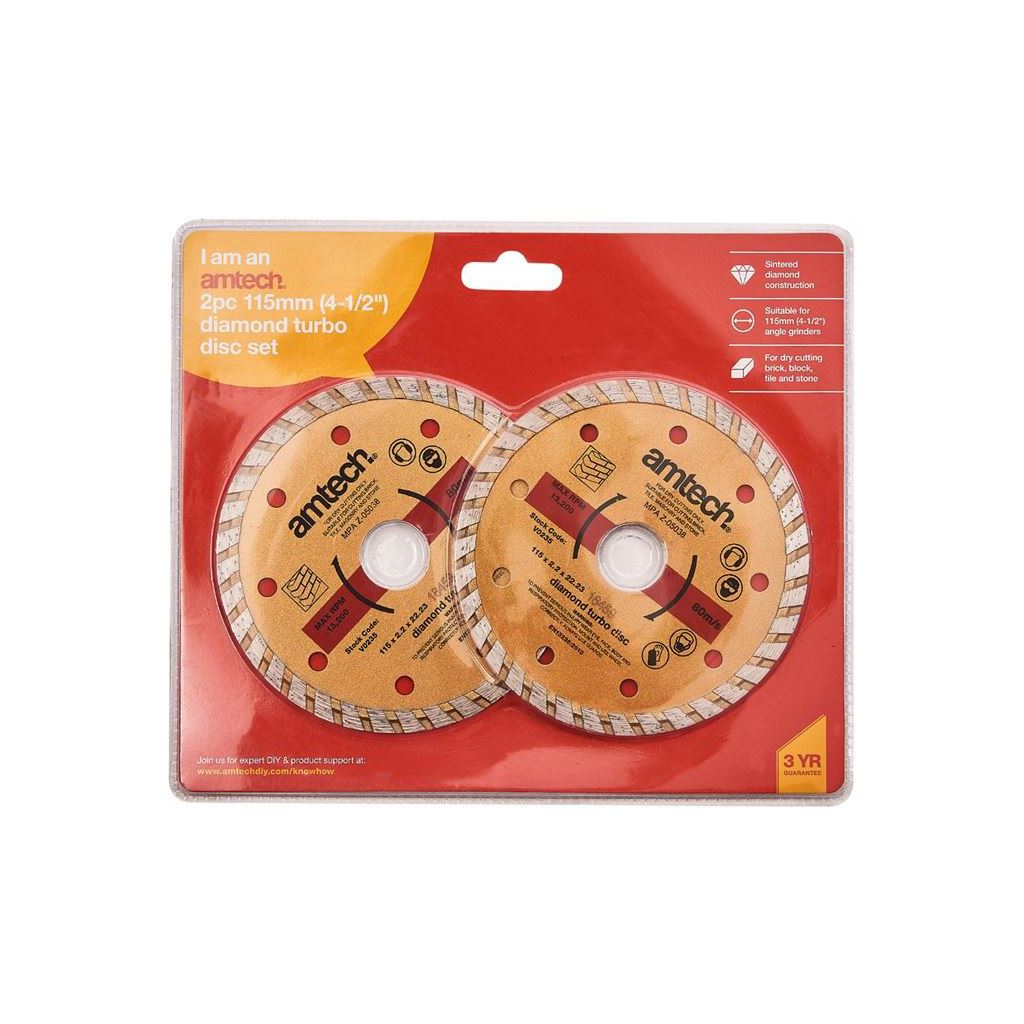 2 x 115mm Diamond Turbo Cutting Disc Hard Brick Masonry Concrete & Tiles Stone - V0235