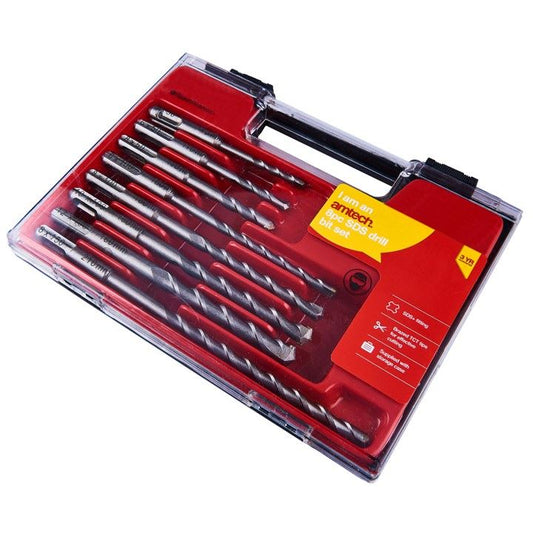 Amtech 8 Piece Sds Masonry Drill Bit Set Storage Case Professional Fits Sds Plus