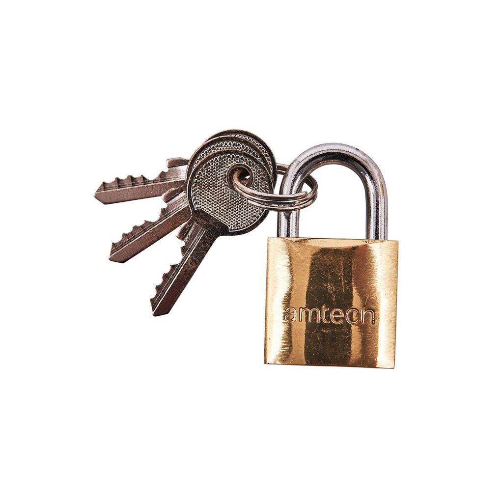 Amtech 25mm Brass Padlock 3 Keys Security Heavy Duty Garage Shed Gate Suitcase - T0900C