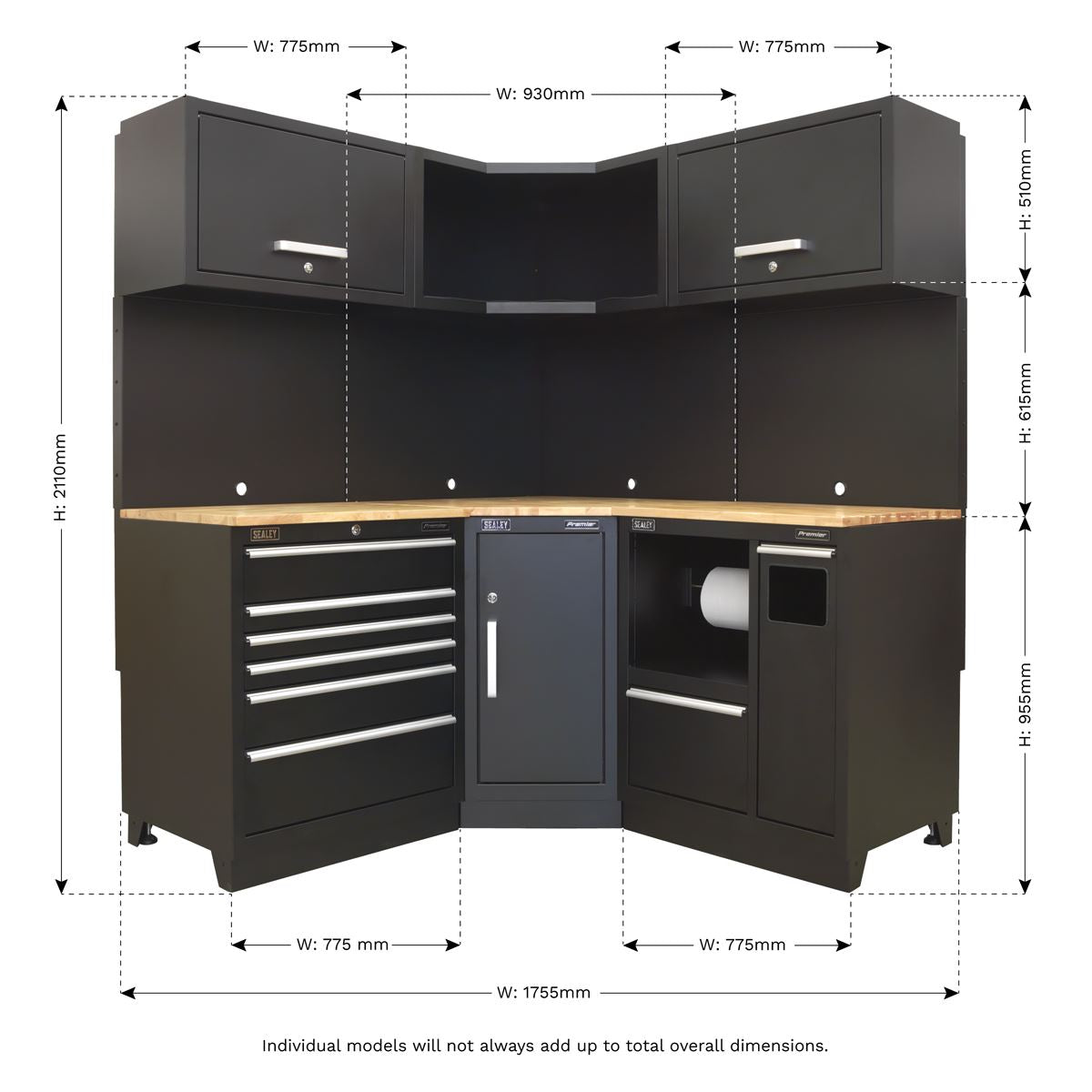 Sealey Premier 1.7m Corner Storage System - Oak Worktop APMSCOMBO6W