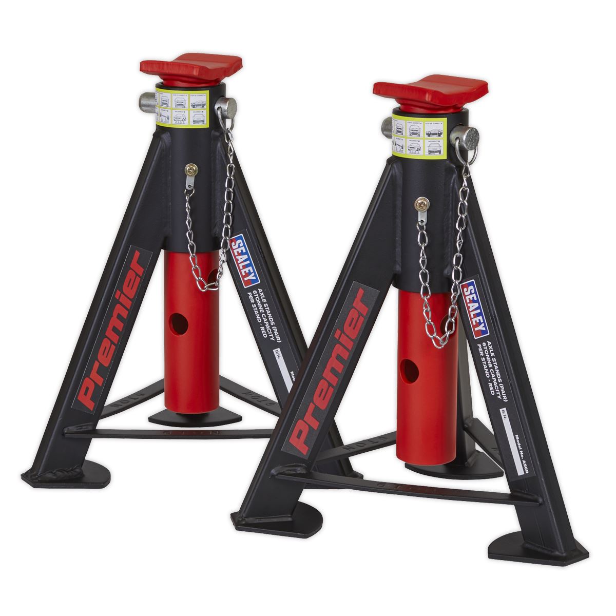 Sealey Axle Stands (Pair) 6 tonne Capacity per Stand - Red AS6R