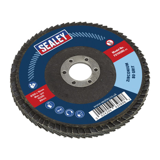 Sealey Flap Disc Zirconium 100mm 16mm Bore 80Grit FD10080