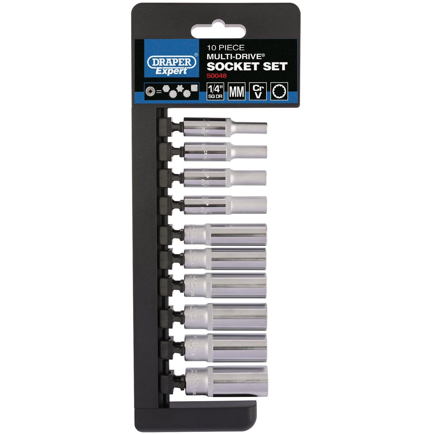 Draper 1/4" Sq. Dr. Metric Multi-Drive Deep Socket Set (10 Piece) - 50048