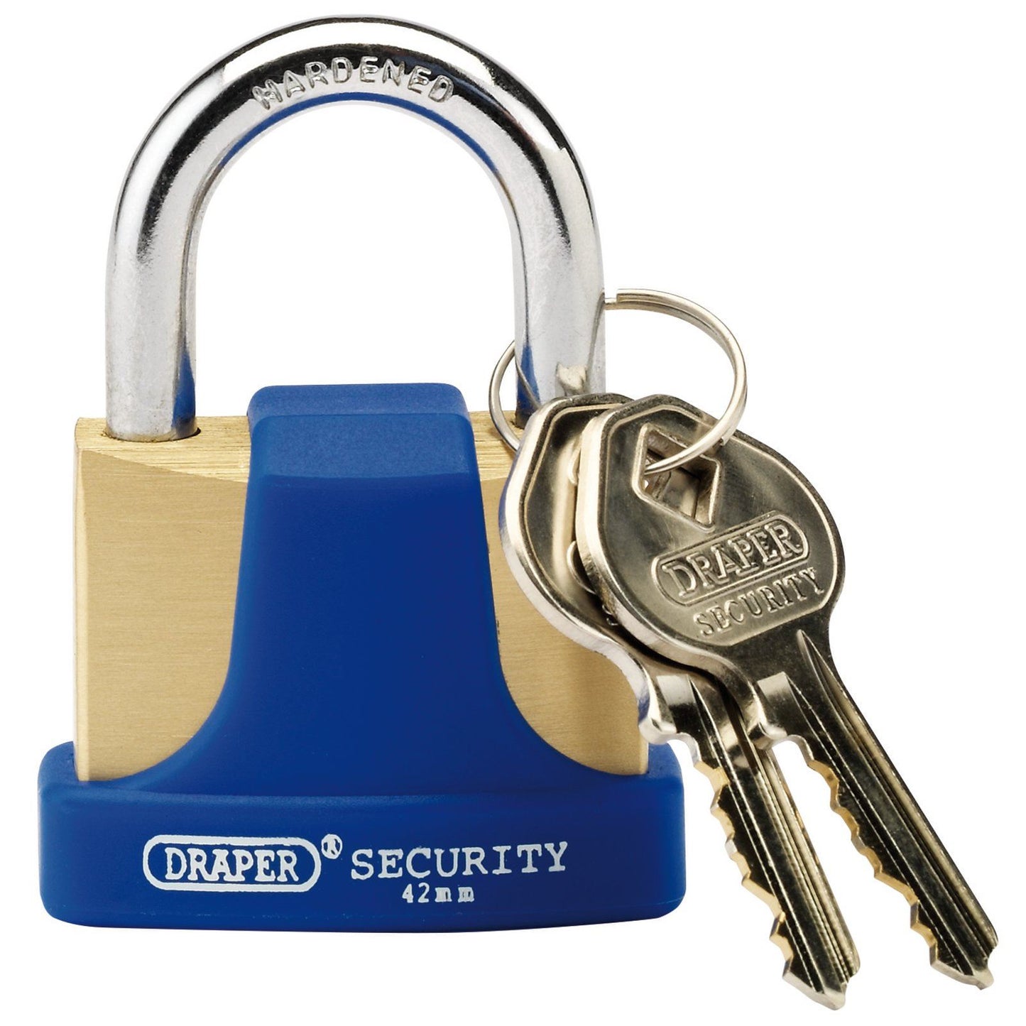 Draper 1x 42mm Solid Brass Padlock & 2 Keys with Hardened Steel Shackle & Bumper - 64165