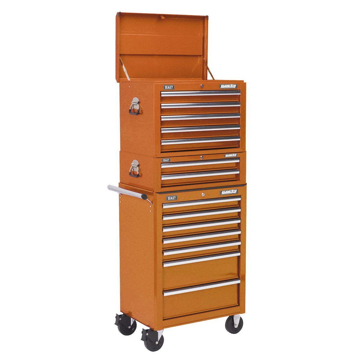 Sealey Topchest, Mid-Box & Rollcab Combination 14 Drawer - Orange APSTACKTO