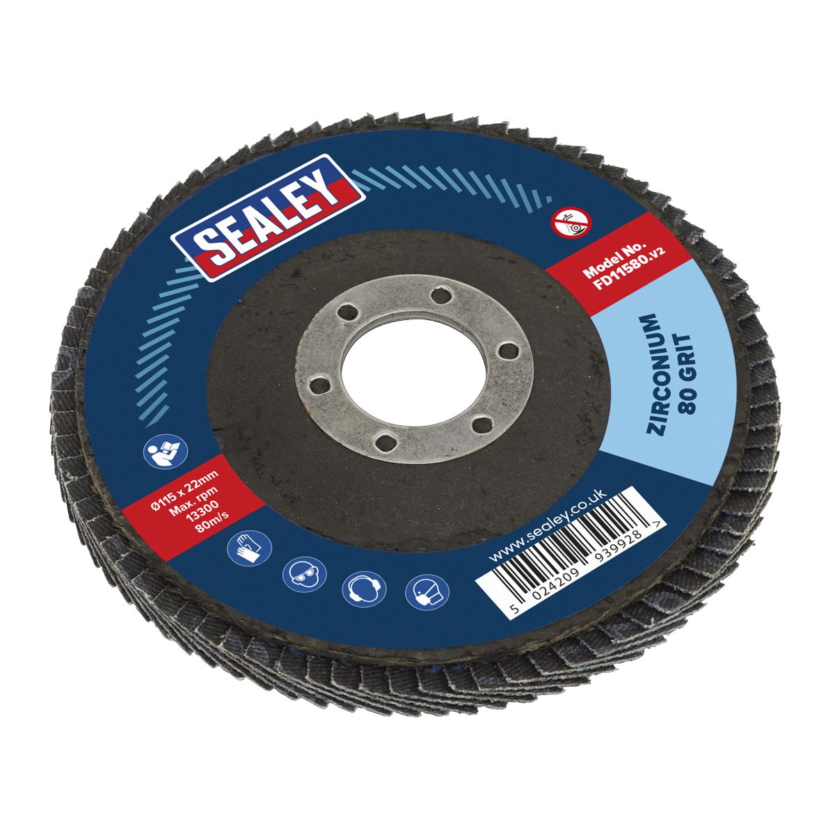 Sealey Flap Disc Zirconium 115mm 22mm Bore 80Grit FD11580