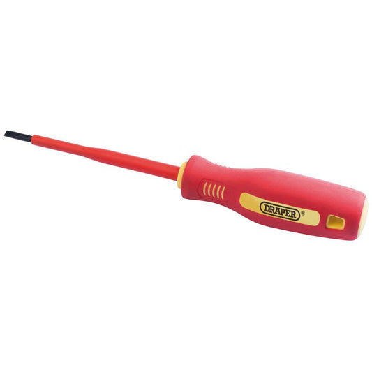 Draper 4mm x 100mm Fully Insulated Plain Slot Screwdriver. (Display Packed) - 46517