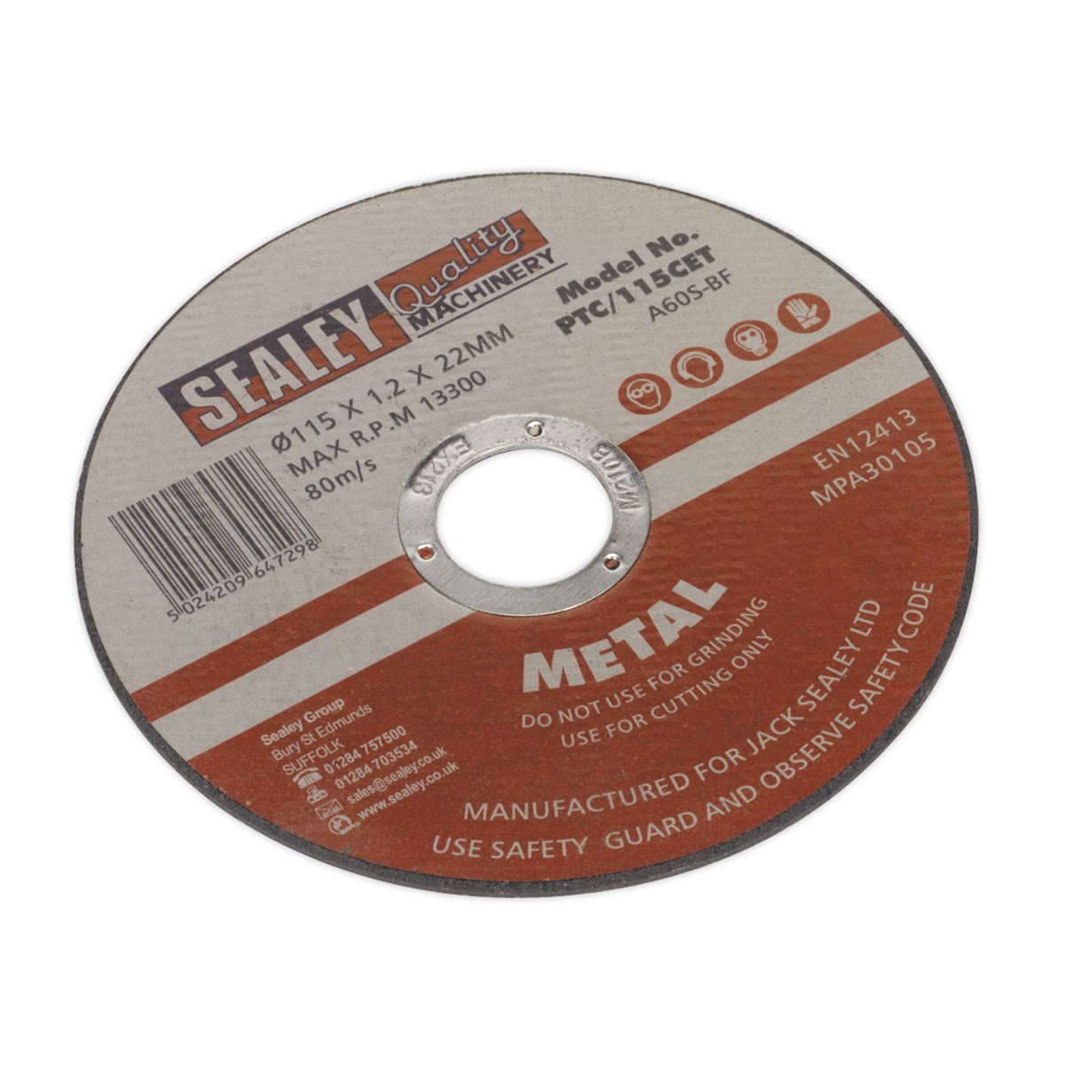 Sealey Cutting Disc 115 x 1.2mm 22mm Bore Pack of 10 PTC11510CET