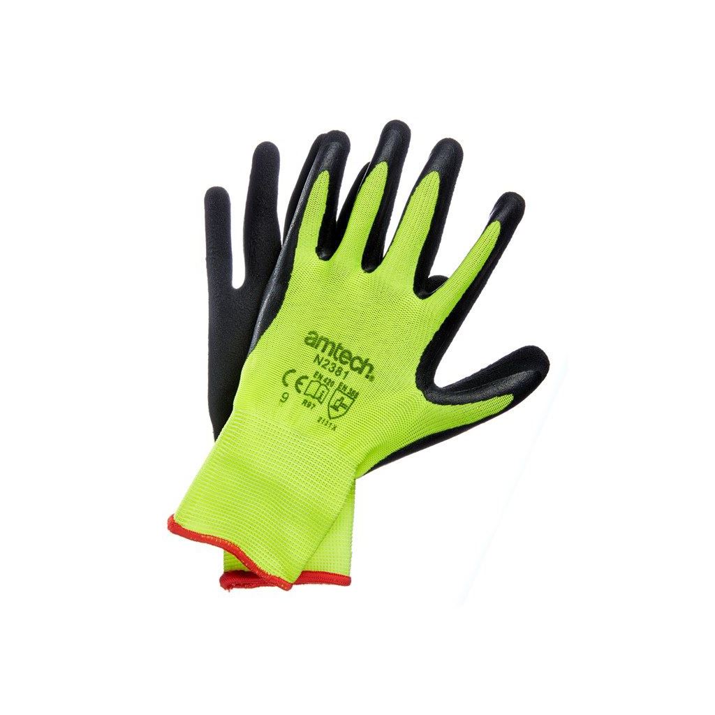 Amtech Hi-Vis Latex Coated Gloves Large Size:9 Durable High Quality - N2381