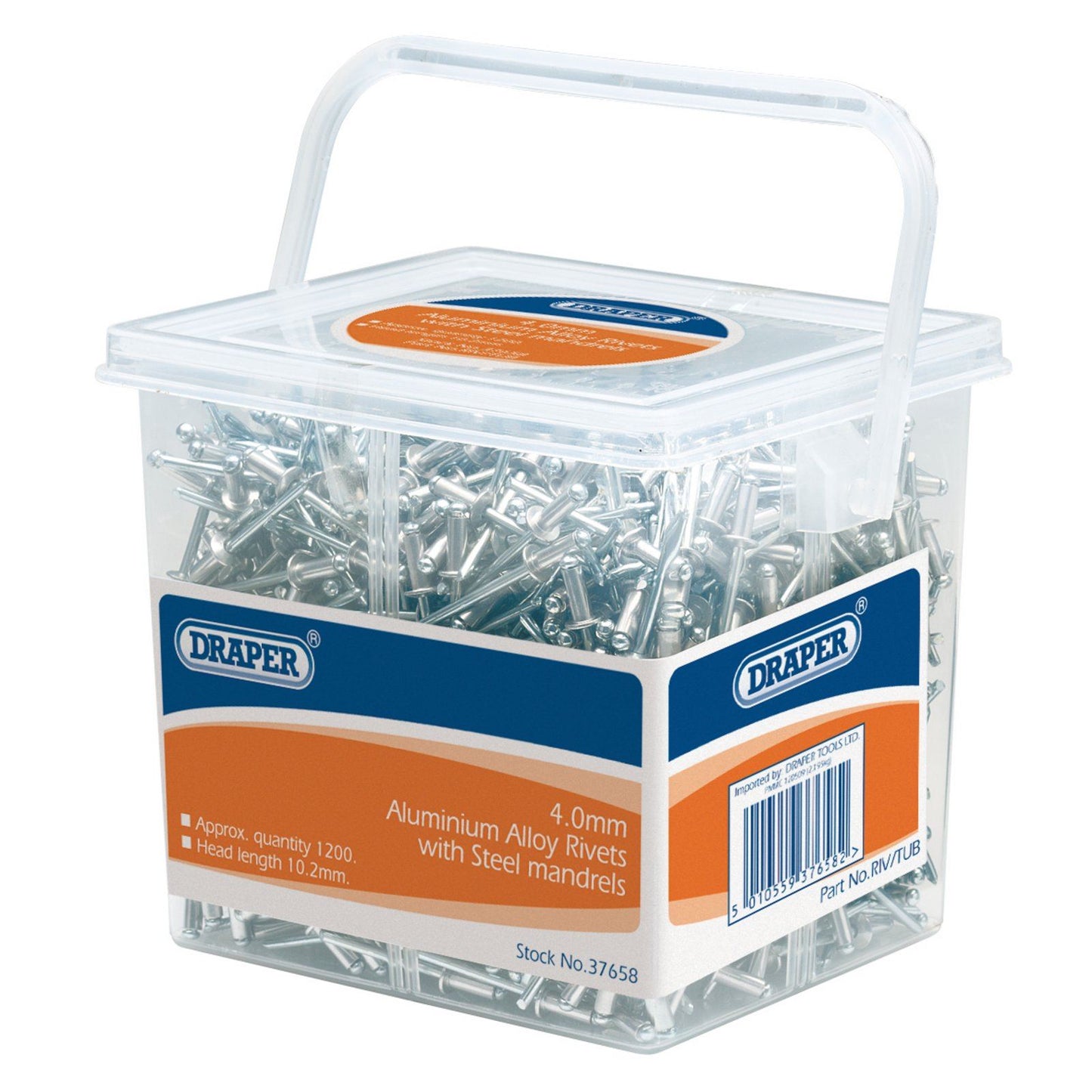 Draper 37658 Tub Of 1200 (Approx) 4.0mm Diameter Blind Rivets