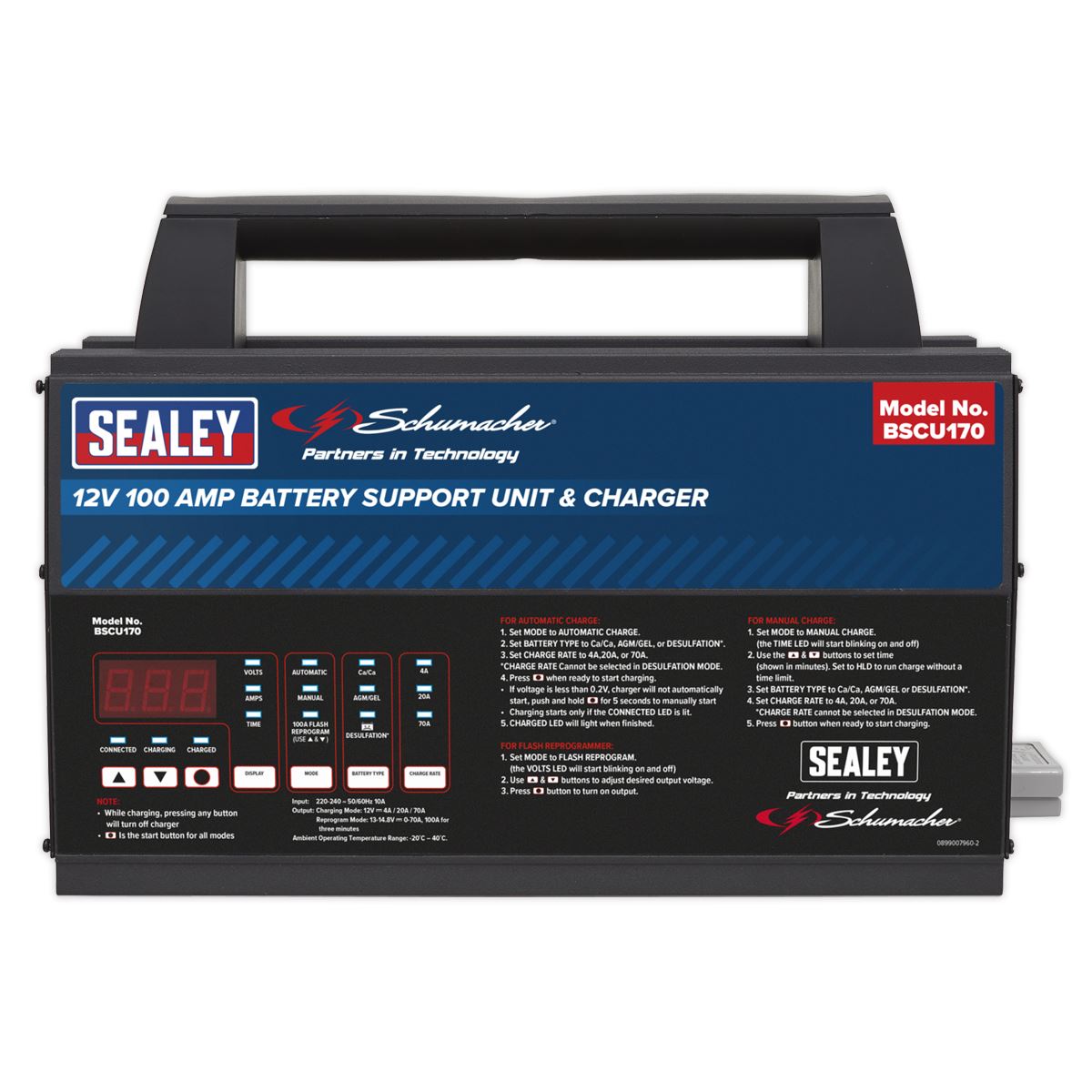 Sealey Schumacher Battery Support Unit & Charger - 12V 100A BSCU170