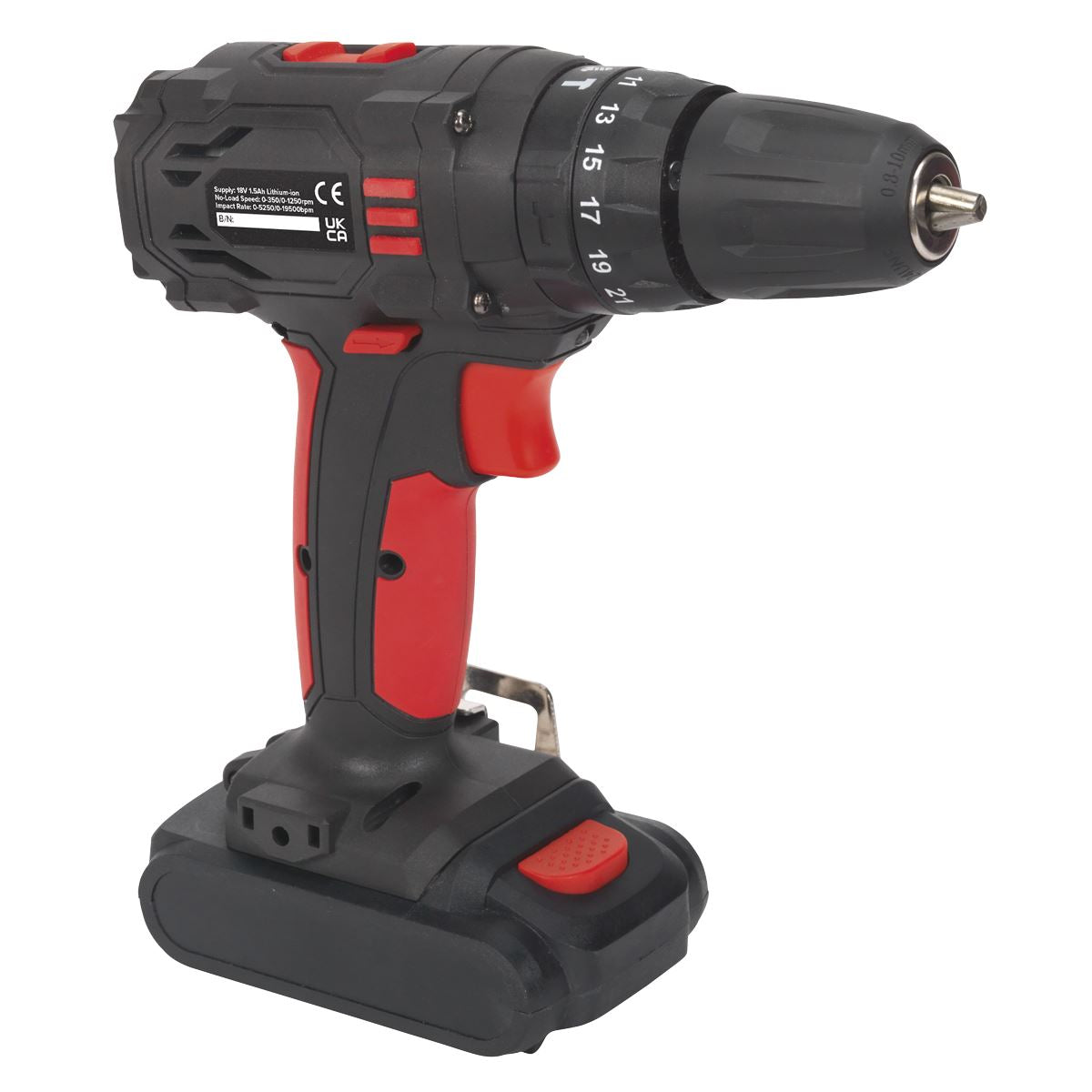 Sealey C/Less Hammer Drill/Driver 10mm 18V Li-ion 1.5Ah 2-Speed CP18VLD