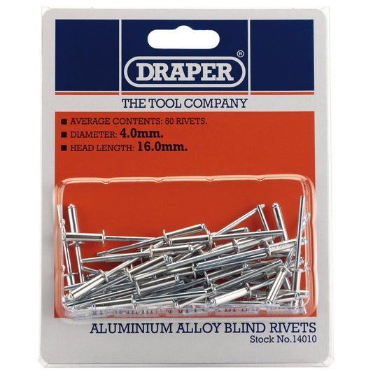 Draper Aluminium Pop Rivets 4mm 15.8mm Pack Of 50 14010