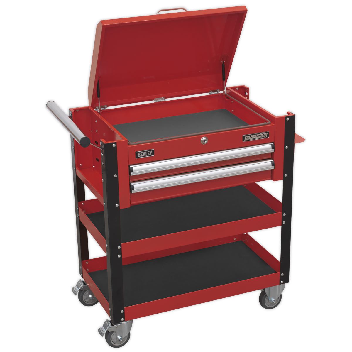 Sealey HD Mobile Tool & Parts Trolley 2 Drawer & Locking Top - Red AP760M